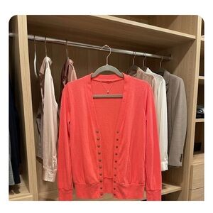 Vibrant Coral Pink Snap Front Cardigan - Long Sleeve - Size s Persimmon Cardigan